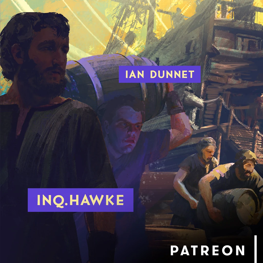 Ian Dunnet and Inq. Hawke appear as Patreon cameos among sailors unloading a ship in the Argonauts artwork