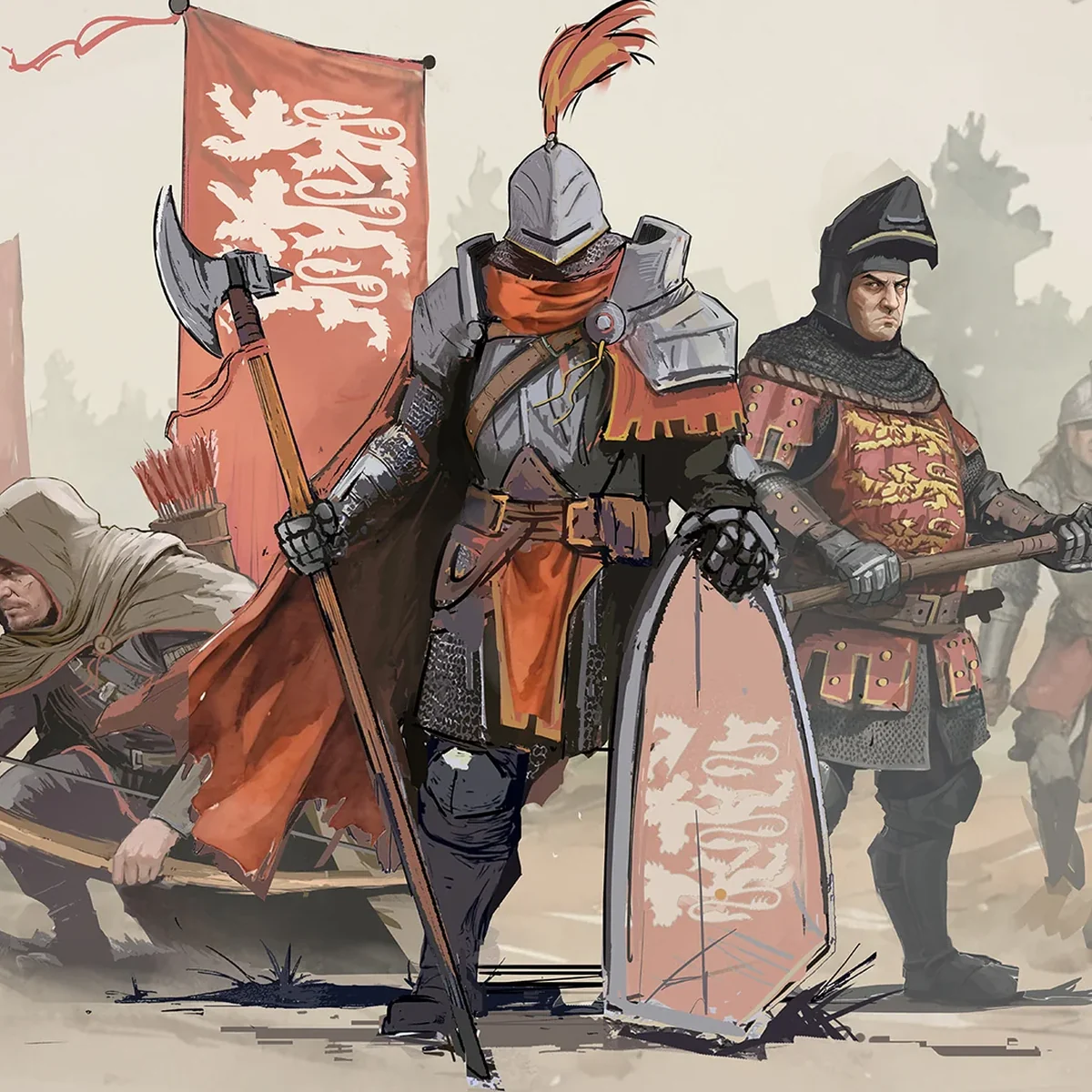 Redcloak knights marching beneath the royal banner